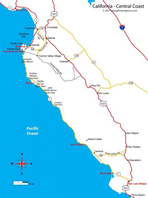 Map Of Californias Central Coast Big Sur Carmel Monterey Map Of