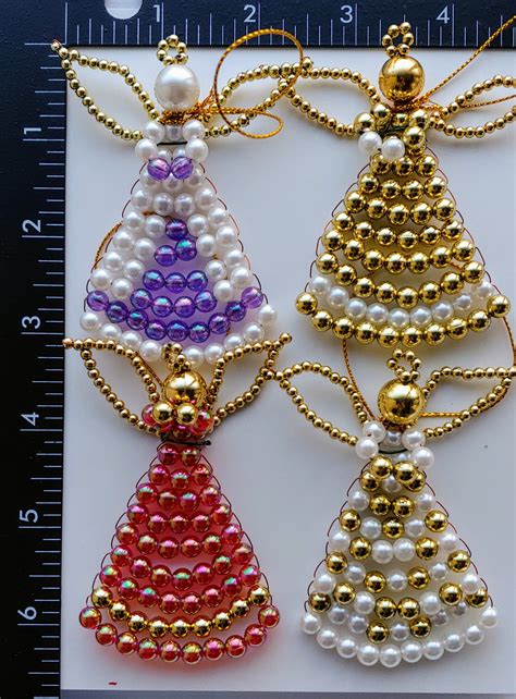 Beaded Angel Ornament Assorted Colors Pack Of 4 Etsy Uk