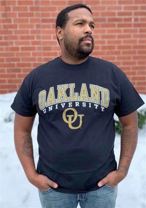 Oakland University Golden Grizzlies Black Arch Mascot Short Sleeve T