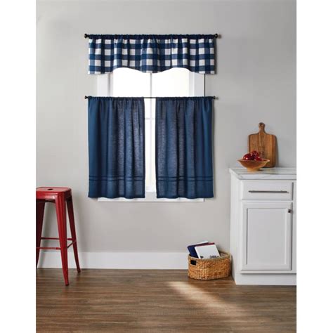 Sapphire home 3 piece kitchen curtain linen set with 2 tiers 28 w (total width 56) x 36 l and 1 swag valance 56 w x 36 l, coffee mocha expresso design beige kitchen. Better Homes & Gardens Checks N Solids 3-Piece Kitchen ...