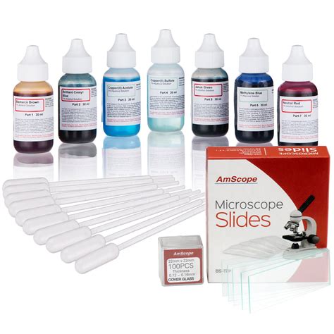 Amscope Vital Stain Kit For Living Cells Microscope Slide Stains And
