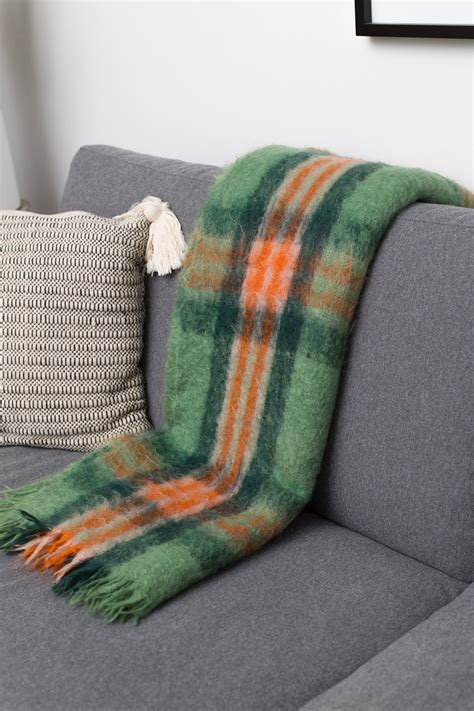 Green Plaid Blanket Hbc Hudsons Bay Mohair And Wool Orange And Green