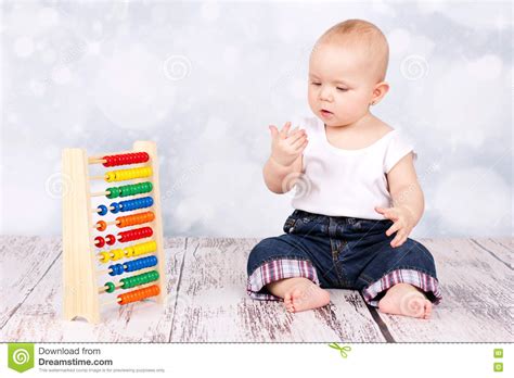 Little Baby Counting With Abacus Stock Photo Image Of Motor