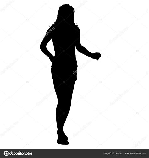 Black Silhouette Woman Standing People On White Background Stock