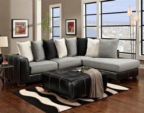 Check spelling or type a new query. Black Vinyl & Grey Fabric Modern Sectional Sofa w/Options