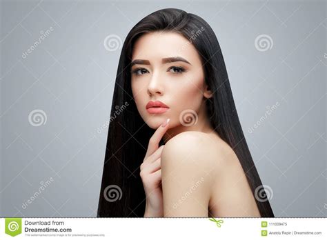 Brunette Asian Girl With Long Straight Hair Stock Image Image Of