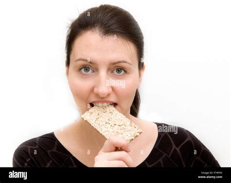 Woman Eats Bread Stock Photo Alamy