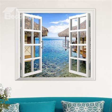 Wonderful Seaside Cottage Window View Removable 3d Wall Sticker Room