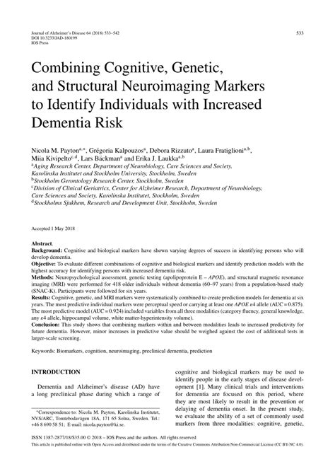 Pdf Combining Cognitive Genetic And Structural Neuroimaging Markers