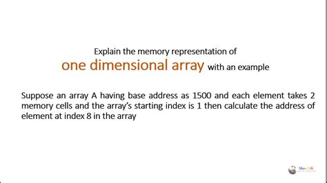 Arrays In Data Structure One Dimensional Array Memory Representation Youtube