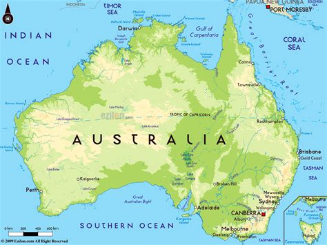 Large Physical Map Of Australia With Major Cities Australia Oceania