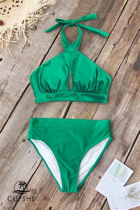 Emerald Green Halter Bikini Biquíni Maio De Banho Biquini Verde