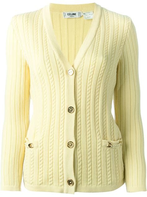 Céline Vintage Cable Knit Cardigan Yellow And Orange