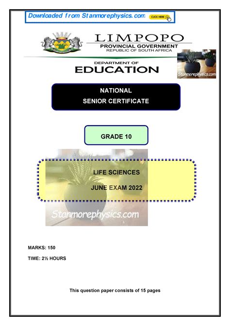 Limpopo Life Sciences Grade 10 June Exam 2022 QP and Memo - MARKS: 150