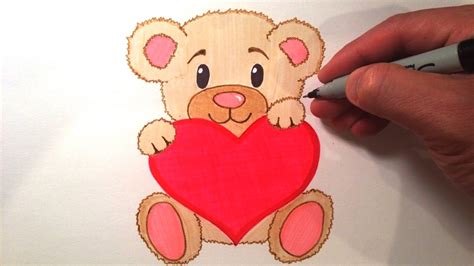 The drawing of cute teddy bear with red heart. Teddy Bear Drawing With Heart at GetDrawings | Free download