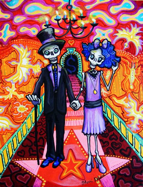Calavera Wedding Day Of The Dead Art Print Sugar Skull Mexican Folk
