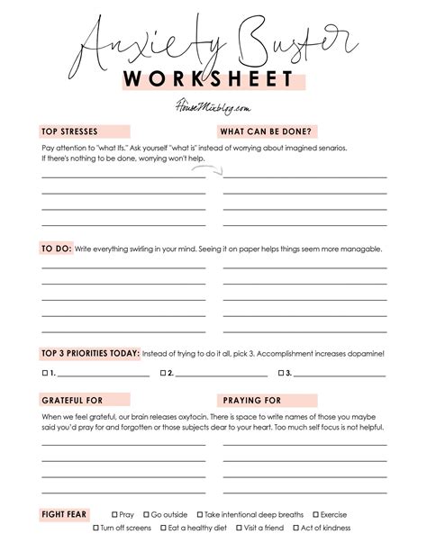 Anxiety Buster Worksheet Free Printable To Help With Stress And Fear