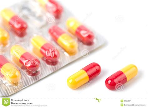 Red And Yellow Capsule Pills In Blister Isolated Stock Image Image Of