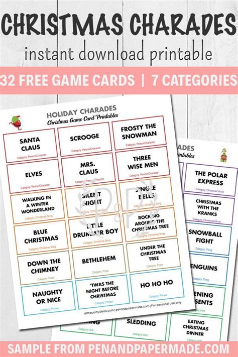 Free Christmas Charades Cards Printable Game Christmas