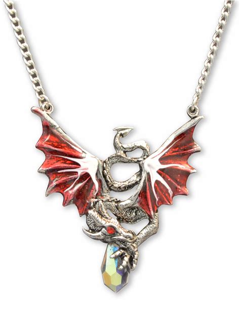Red Dragon Holding Crystal Medieval Renaissance Pendant Necklace By