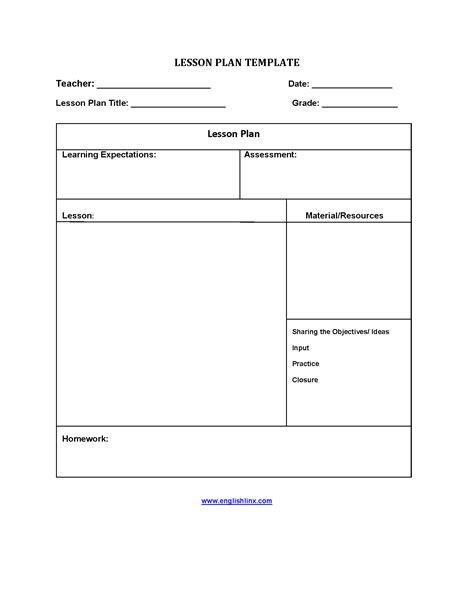 Lesson Plan Template Five Step Lesson Plan Template