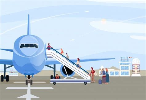 Premium Vector People Boarding Airplane Passengers Walking Up Ramp Plane On Airport Runway