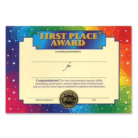 Customizable Printable Certificates First Place Award Certificate