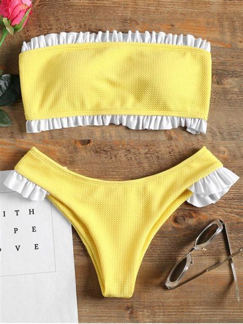 30 Off 2021 Ruffle Bandeau Bikini Set In Yellow Zaful