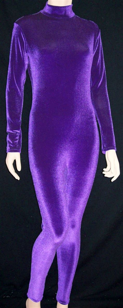 Purple Stretch Velvet Unitard Catsuit Bodysuit By Ninacorrea