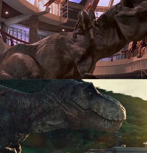in ‘jurassic world 2015 you can see the scars the t rex received after being attacked by the