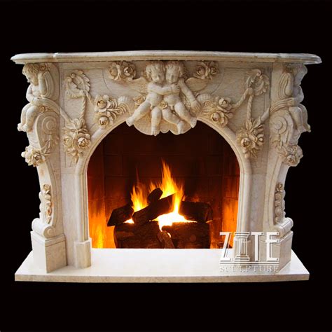 Custom Indoor Marble Decorative Angel Fireplace Frame Mantel With