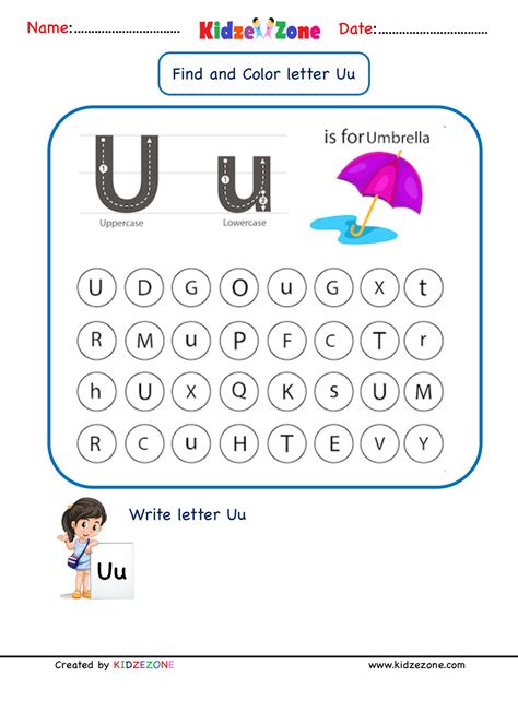 Kindergarten letter u worksheets