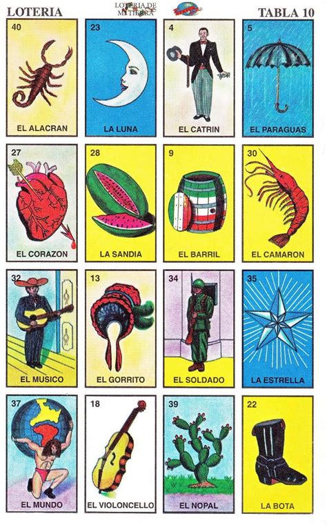 Printable Loteria Cards The Complete Set Of 10 Tablas Etsy Lotería