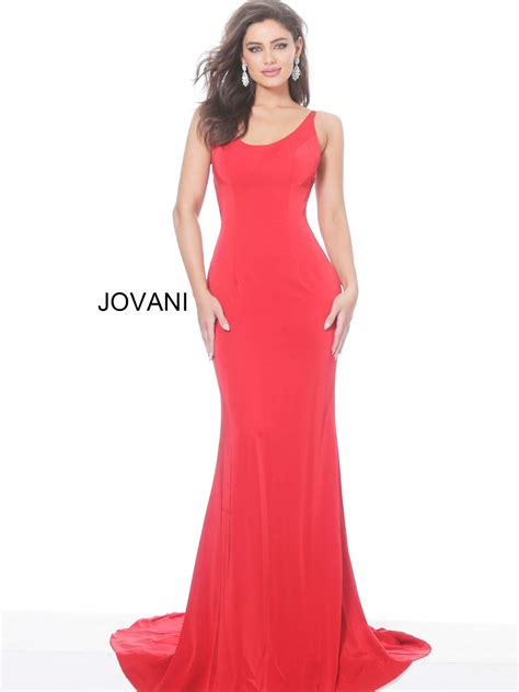 Jovani 66087 Red Scoop Neck Bodycon Evening Dress