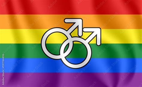 Gay Flag With Male Homosexuality Symbol Waving Flag Of Homosexuality