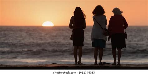 Silhouette Sensual Womans Watching Sunset Beach Stock Photo Shutterstock