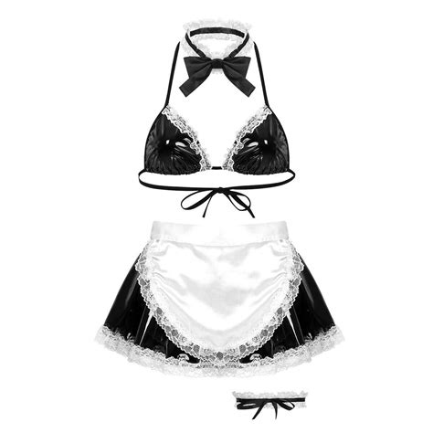Women Pvc Leather French Maid Mini Dress Apron Outfits Halloween Cosplay Costume Ebay