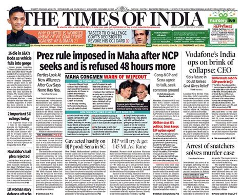 Newspaper Headlines: President's Rule In Maharashtra, Delhi's Air ...
