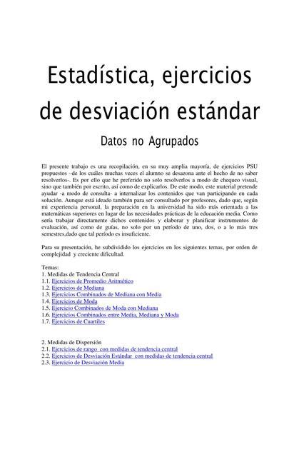 Estadística Ejercicios De Desviación Estándar Udocz