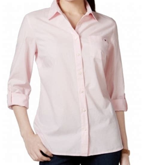 Tommy Hilfiger Tommy Hilfiger New Pink Women S Size Large L Classic Fit Logo Shirt Walmart