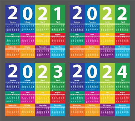 Calendário Definido Para 2021 2022 2023 2024 A Partir De Domingo
