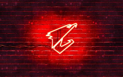 Download Wallpapers Aorus Red Logo 4k Red Brickwall Aorus Logo