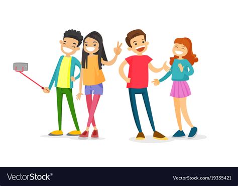 Group Of Caucasian Friends Taking A Selfie Photo Vector Image