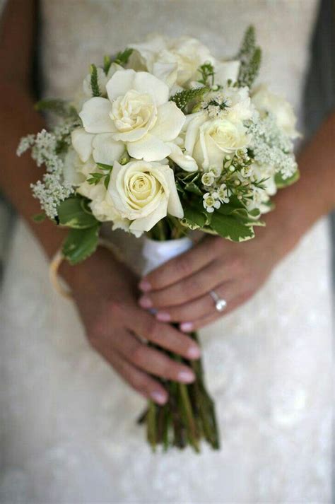 Brides Bouquet Of Ivory Roses White Gardenias White Veronica White