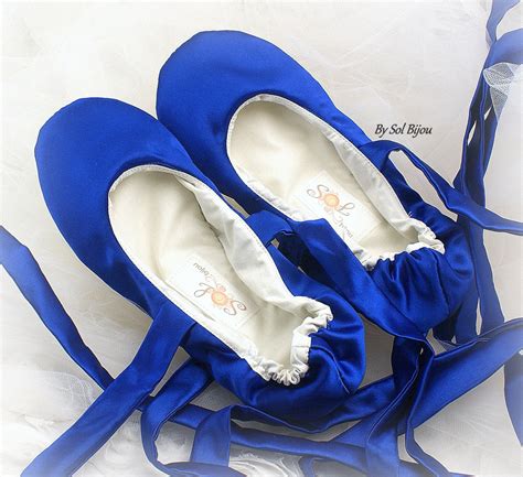 Royal Blue Satin Wedding Ballet Flats Shoes Bridal Ballet Etsy