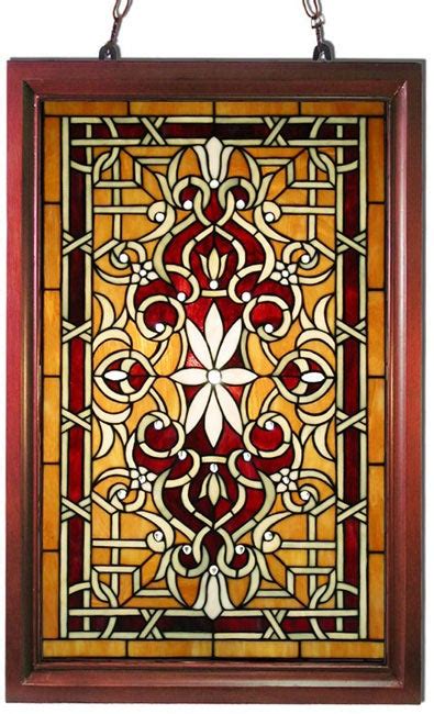 tiffany style wood frame stained glass window panel