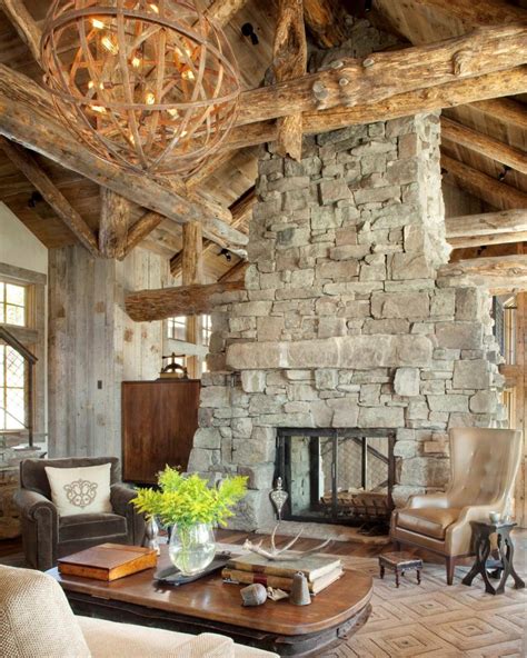 Elegant Rustic Stone Fireplace With Wooden Chandelier | HGTV