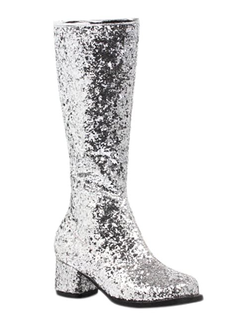 Girls Silver Glitter Go Go Boots
