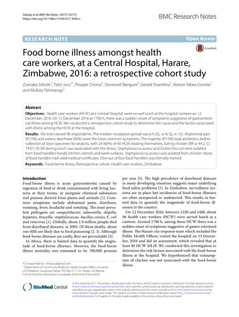 Check spelling or type a new query. (PDF) Food borne illness amongst health care workers, at a Central Hospital, Harare, Zimbabwe ...
