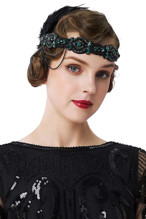 Buy Babeyond 1920s Flapper Headband Roaring 20s Gatsby Headpiece Black Feather Headband 1920s